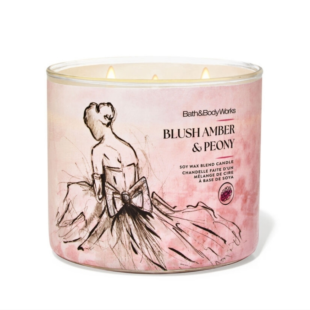 NEW Bath & Body Works Blush Amber & Peony 3-Wick Candle